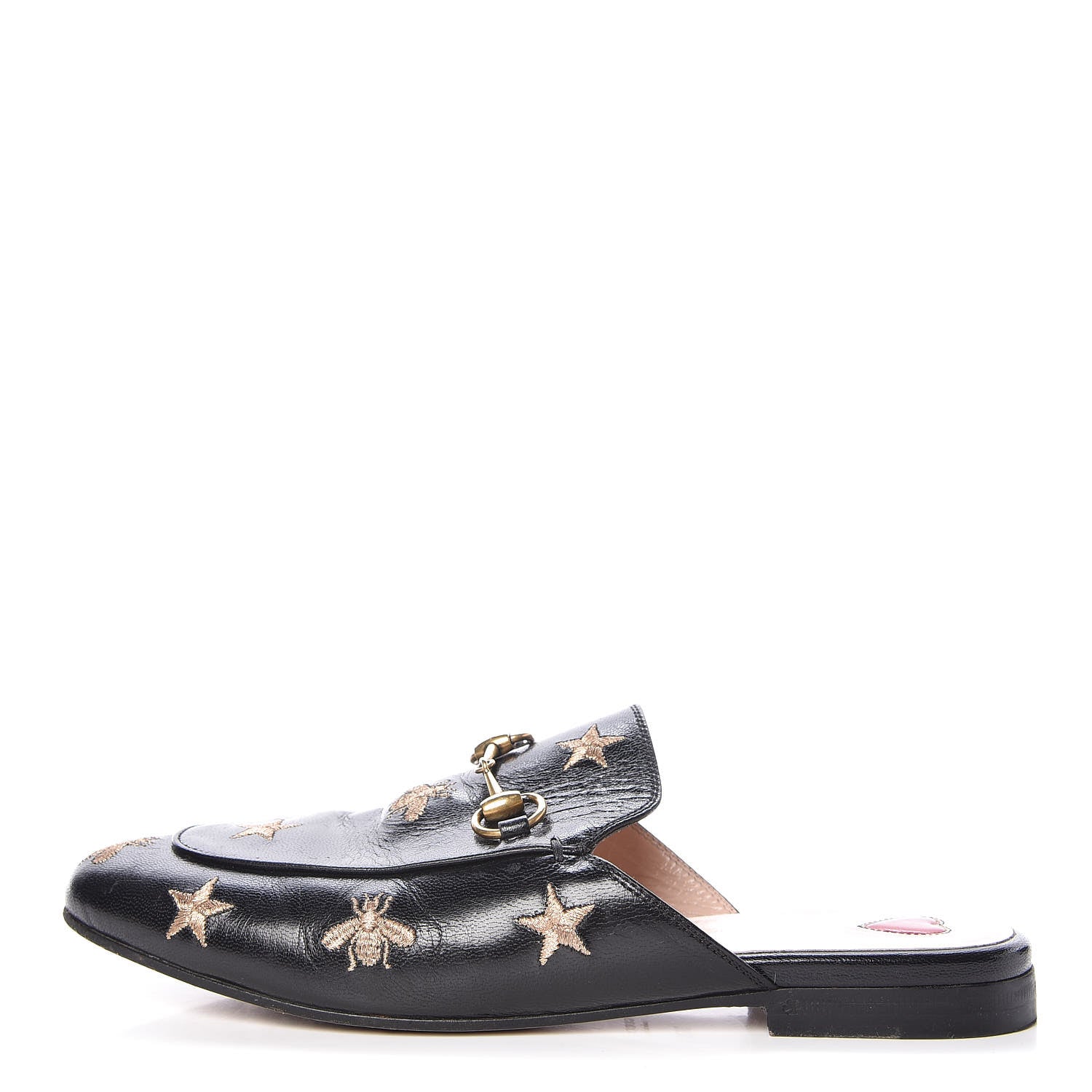Gucci Goatskin Bee Star Embroidered Womens Princetown Slippers 36.5 Black 1 of 15
