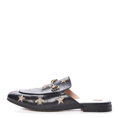 Gucci Goatskin Bee Star Embroidered Womens Princetown Slippers 36.5 Black 1 of 15