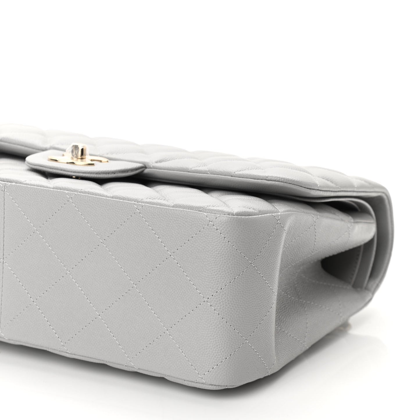 Caviar Quilted Jumbo Double Flap Grey