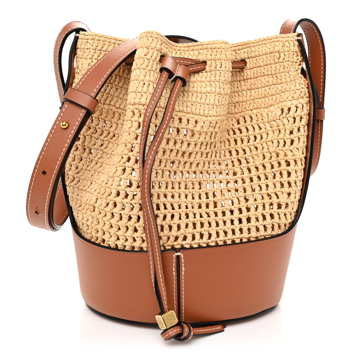 Loewe Raffia Calfskin Balloon Bucket Bag Natural Tan 1 of 9