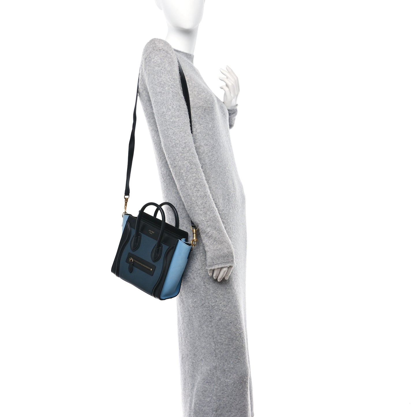 Drummed Calfskin Nubuck Nano Tri-Color Luggage Milky Blue