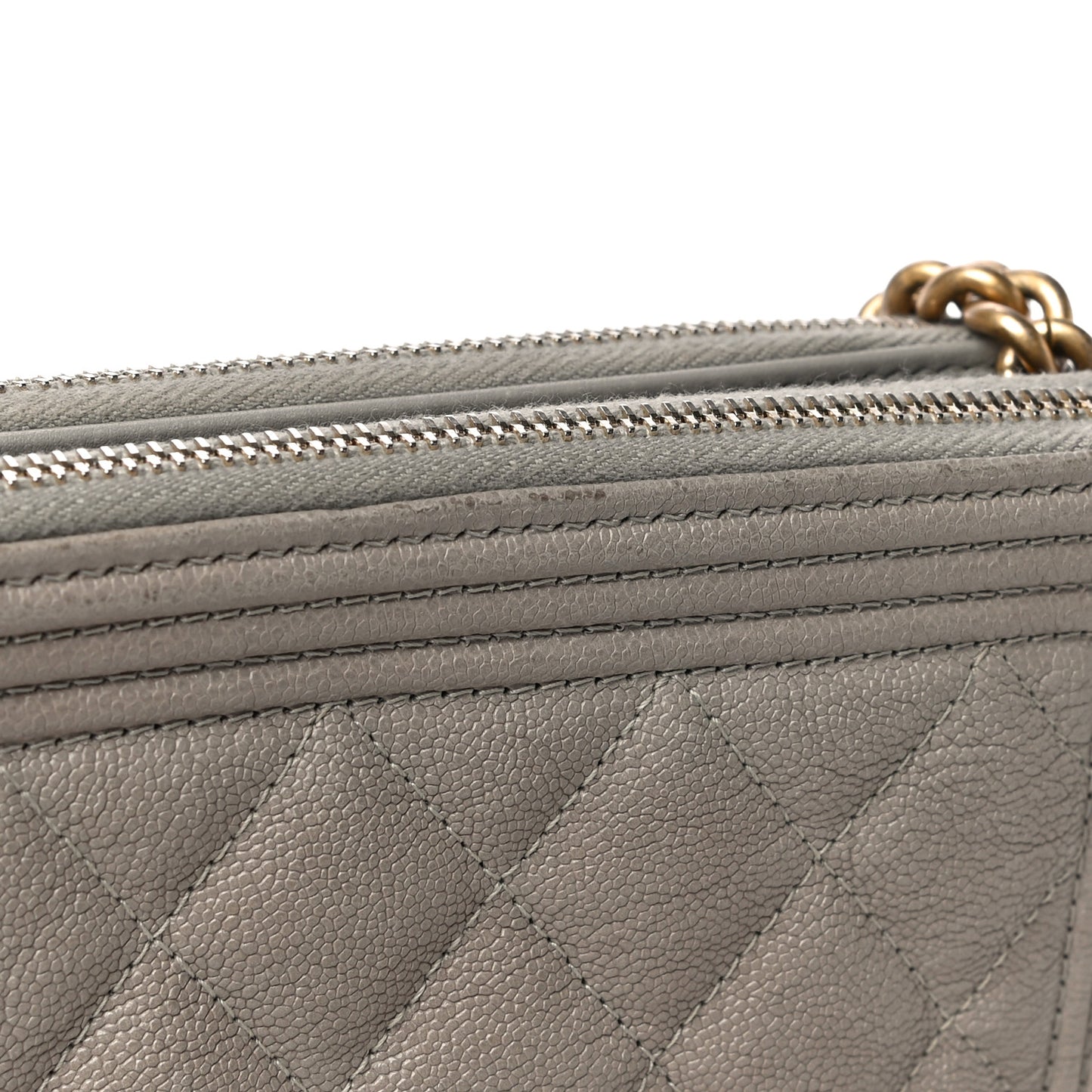 Caviar Quilted Small Boy Clutch With Chain Grey