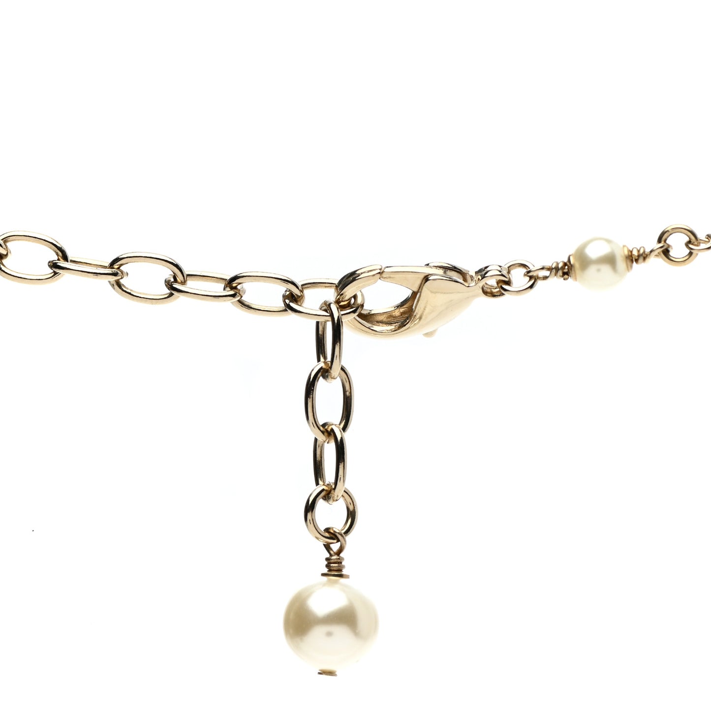 Pearl Crystal CC Snowfall Long Necklace Gold