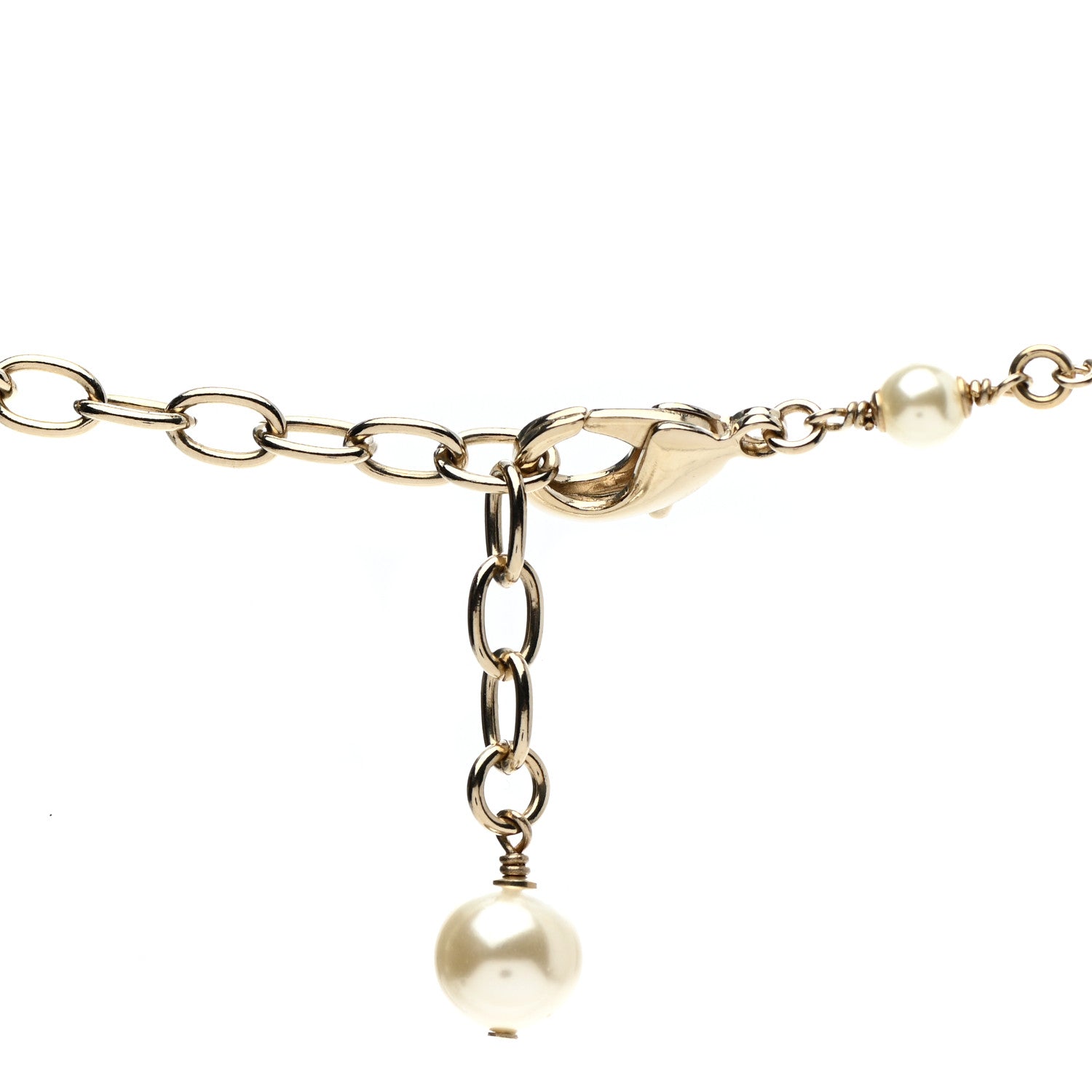 Chanel Pearl Crystal CC Snowfall Long Necklace Gold 4 of 7