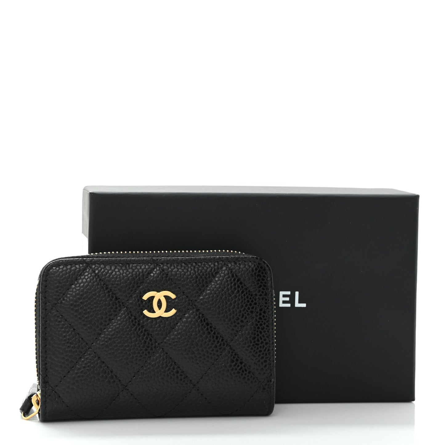 Caviar Quilted Zip Coin Purse Black