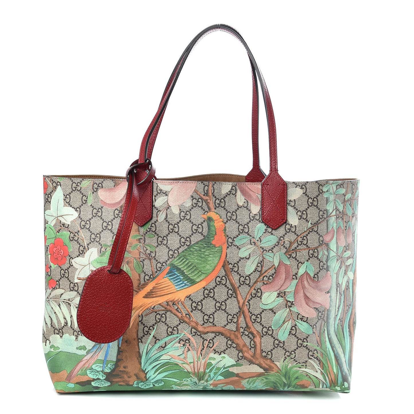 GG Supreme Monogram Tian Medium Shopping Tote Beige Multicolor Red