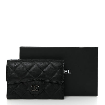Chanel Crumpled Calfskin Quilted Flap Card Holder Wallet So Black 5 of 10