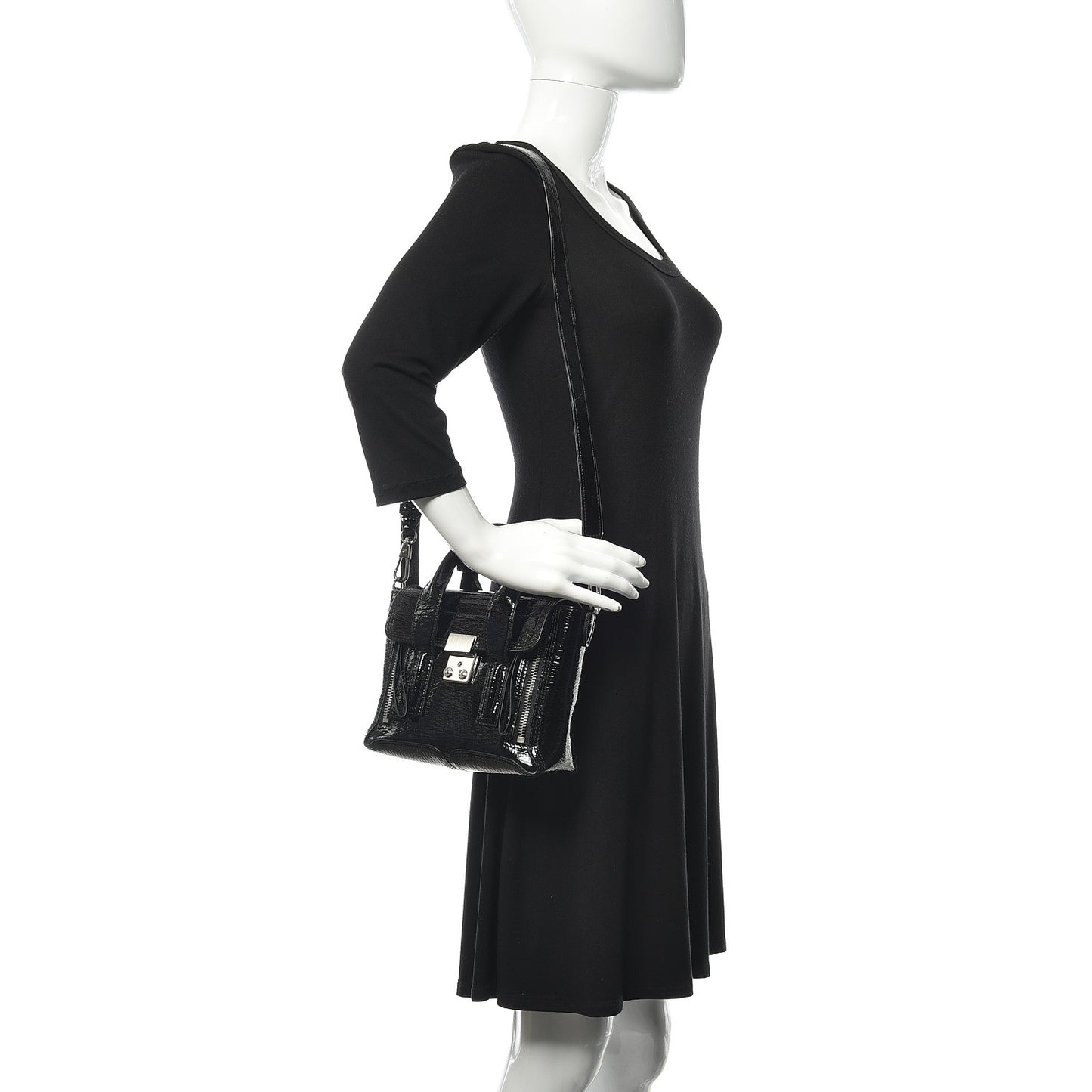 Textured Patent Mini Pashli Satchel Black