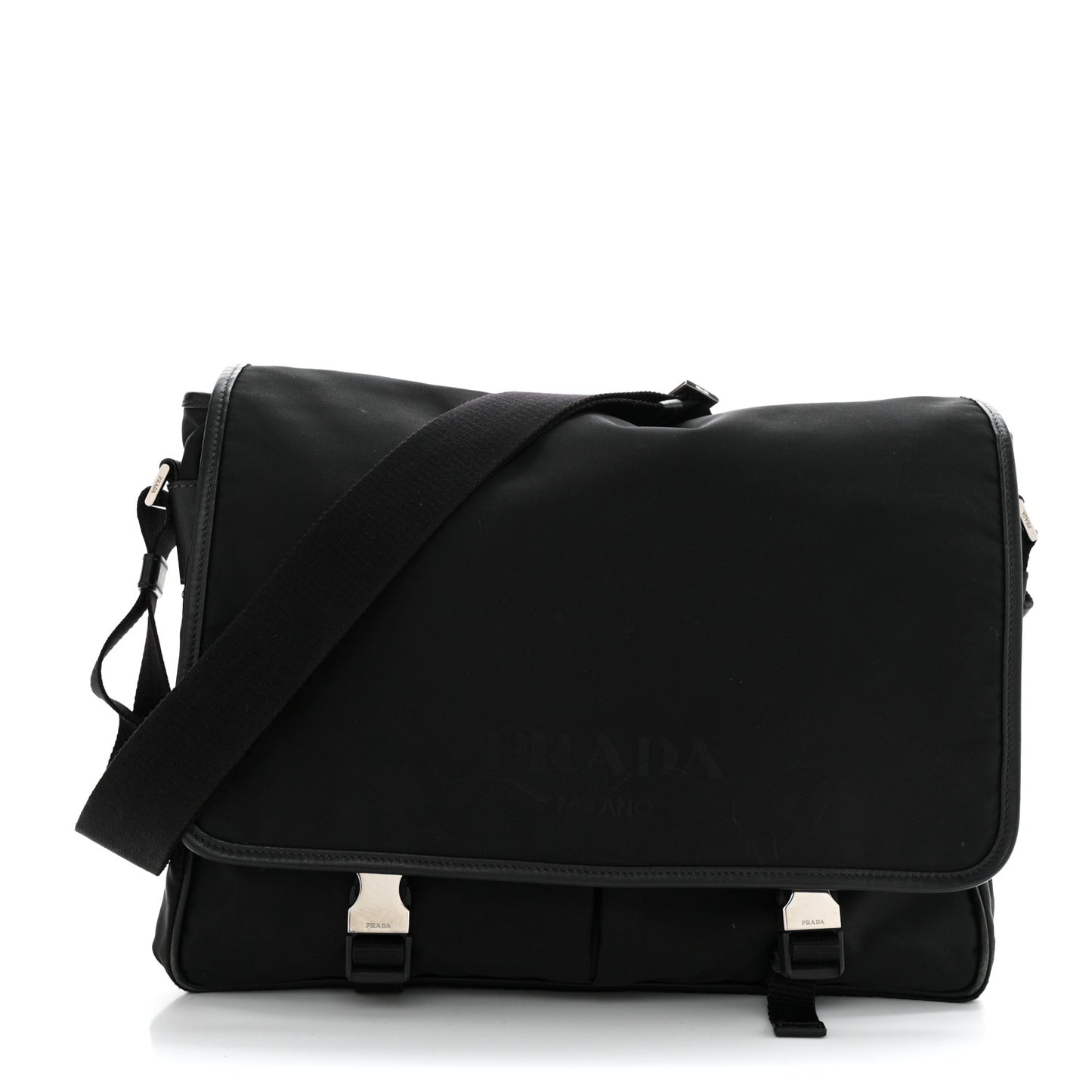 Tessuto Nylon Saffiano Logo Messenger Bag Black