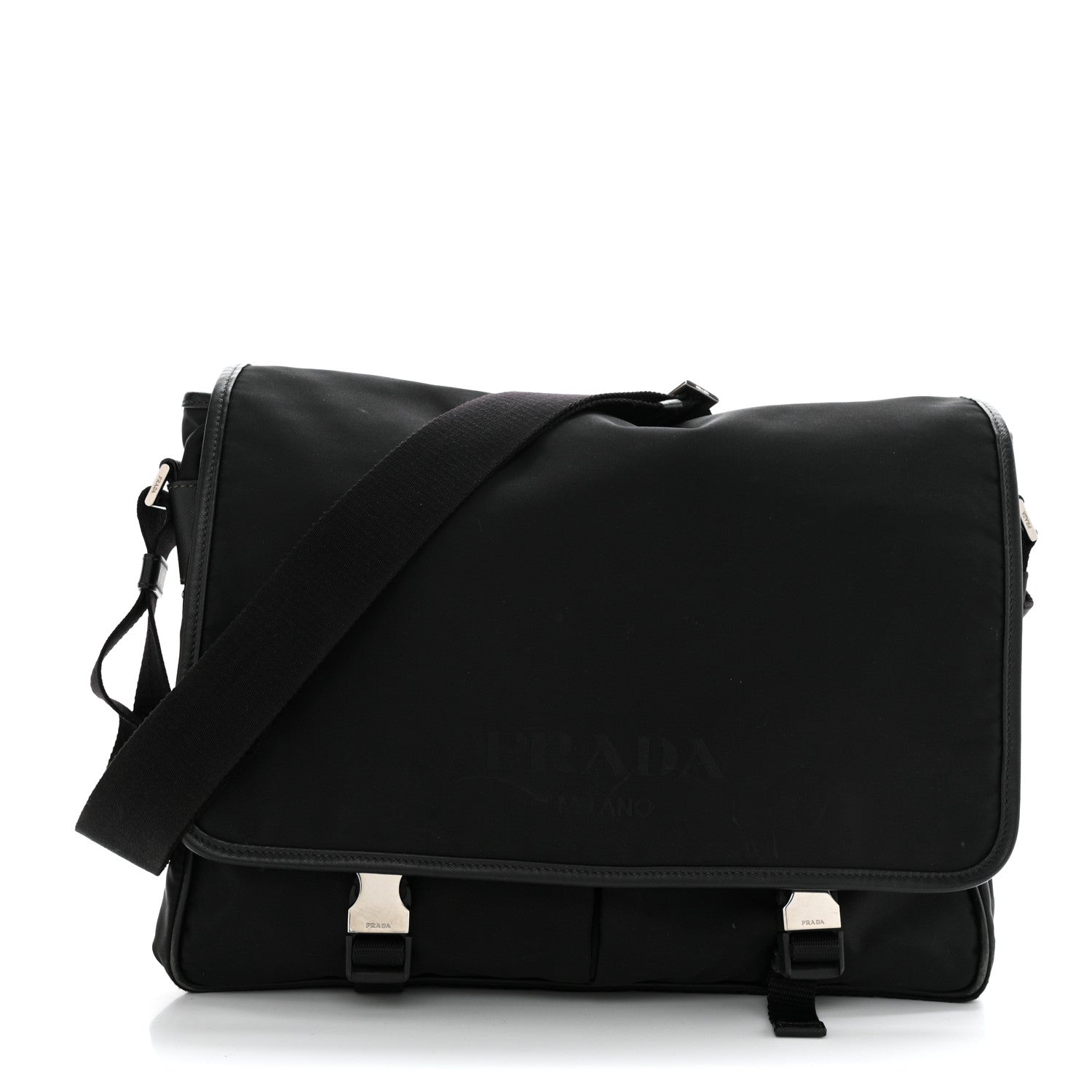 Prada Tessuto Nylon Saffiano Logo Messenger Bag Black 1 of 13