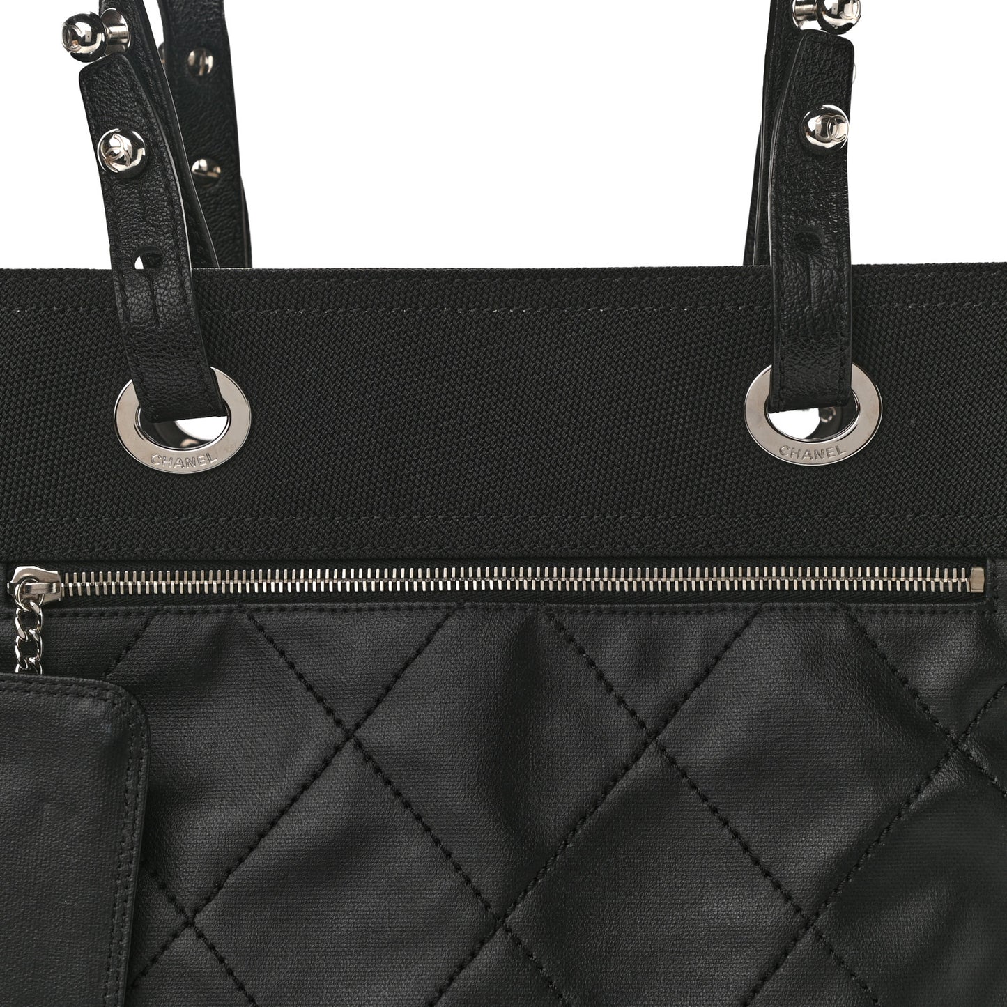 Coated Canvas Quilted Large Paris Biarritz Tote Black