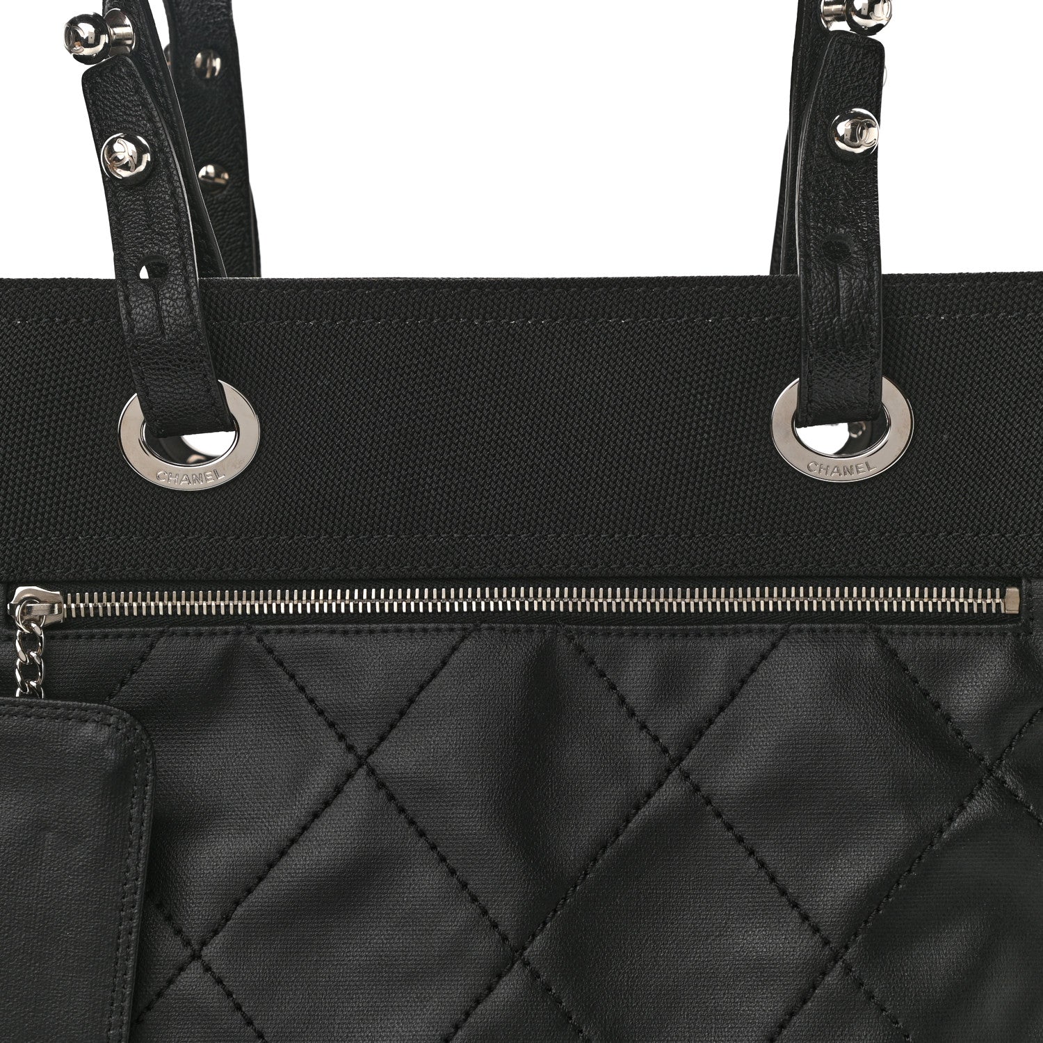 Chanel Coated Canvas Quilted Large Paris Biarritz Tote Black 10 of 12