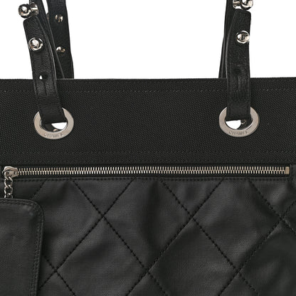 Chanel Coated Canvas Quilted Large Paris Biarritz Tote Black 10 of 12