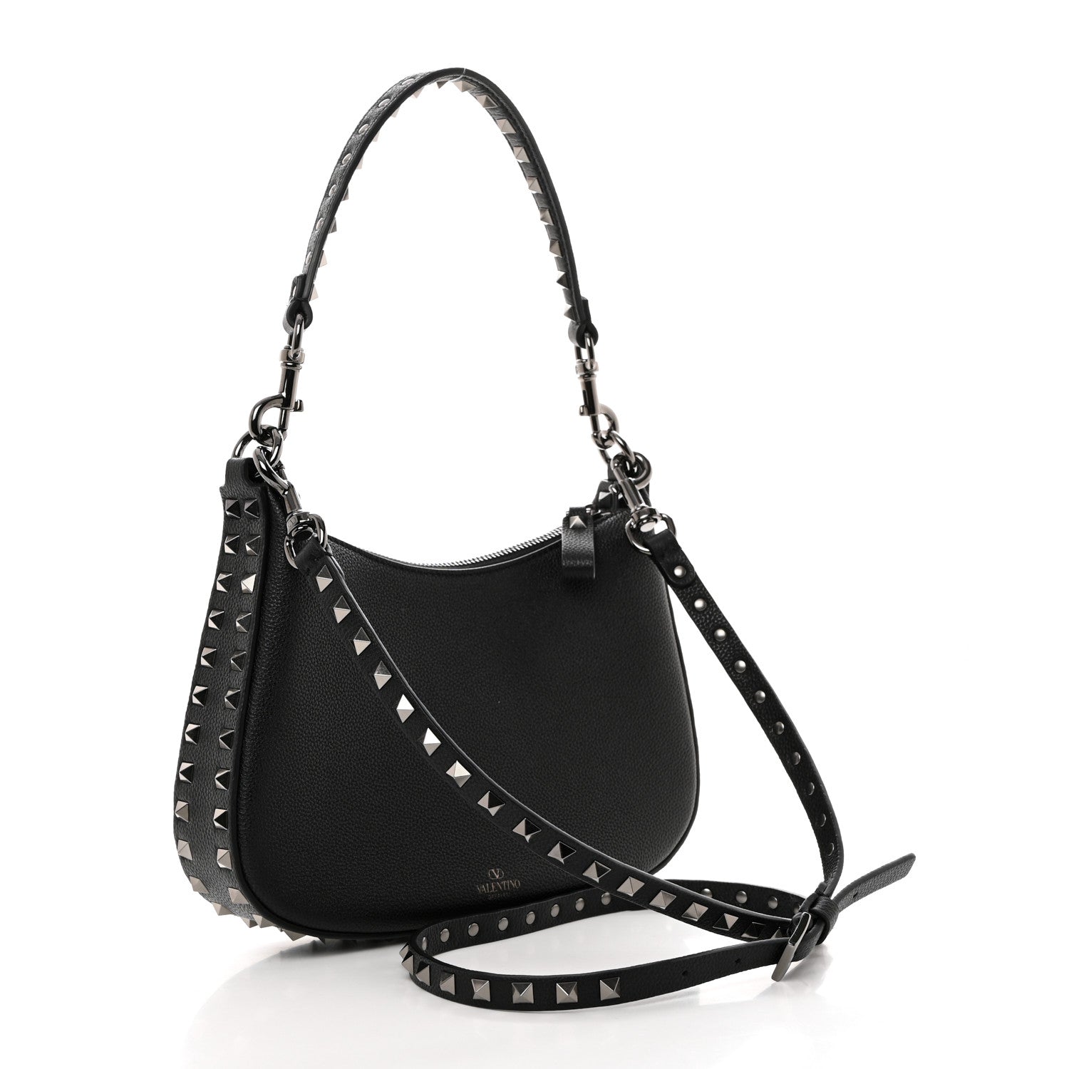 Valentino Garavani Grained Calfskin Rockstud Hobo Bag Black 2 of 9