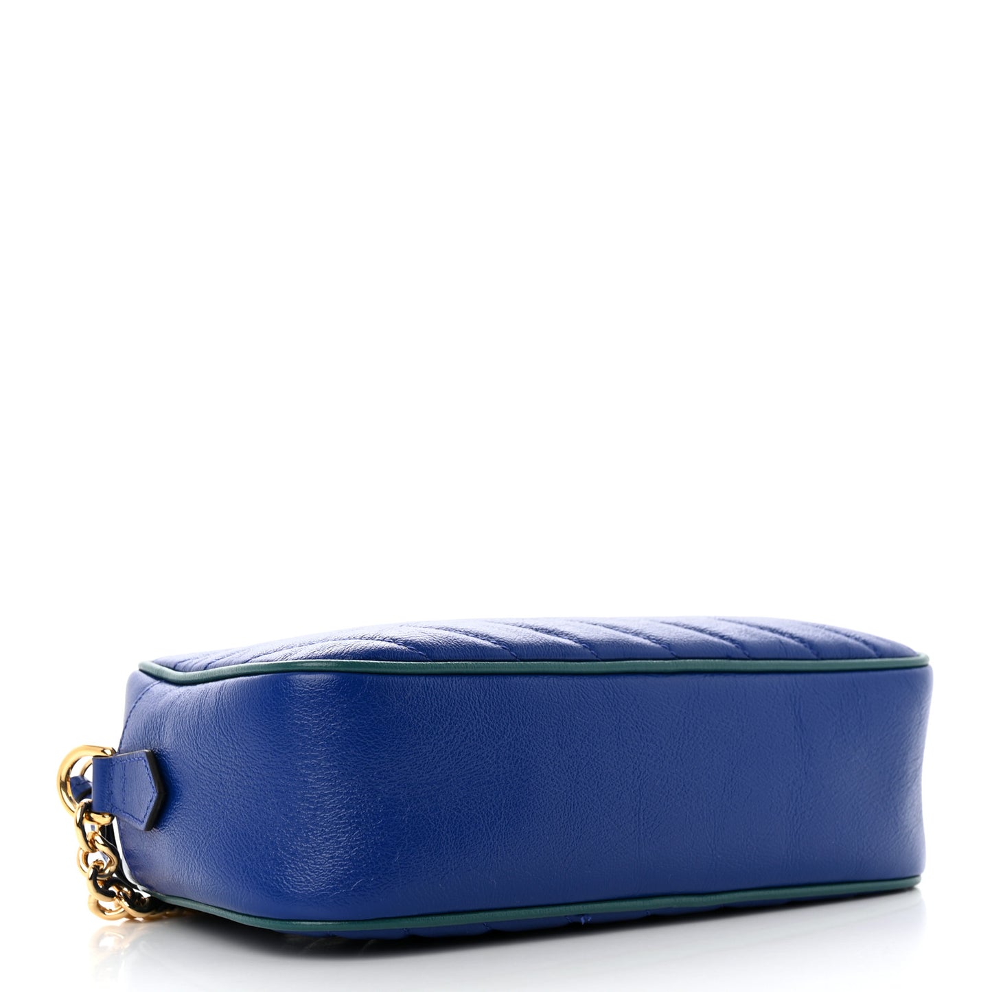 Azalea Calfskin Enamel Matelasse Diagonal Small Torchon GG Marmont Chain Shoulder Bag Imperial Blue Pavone