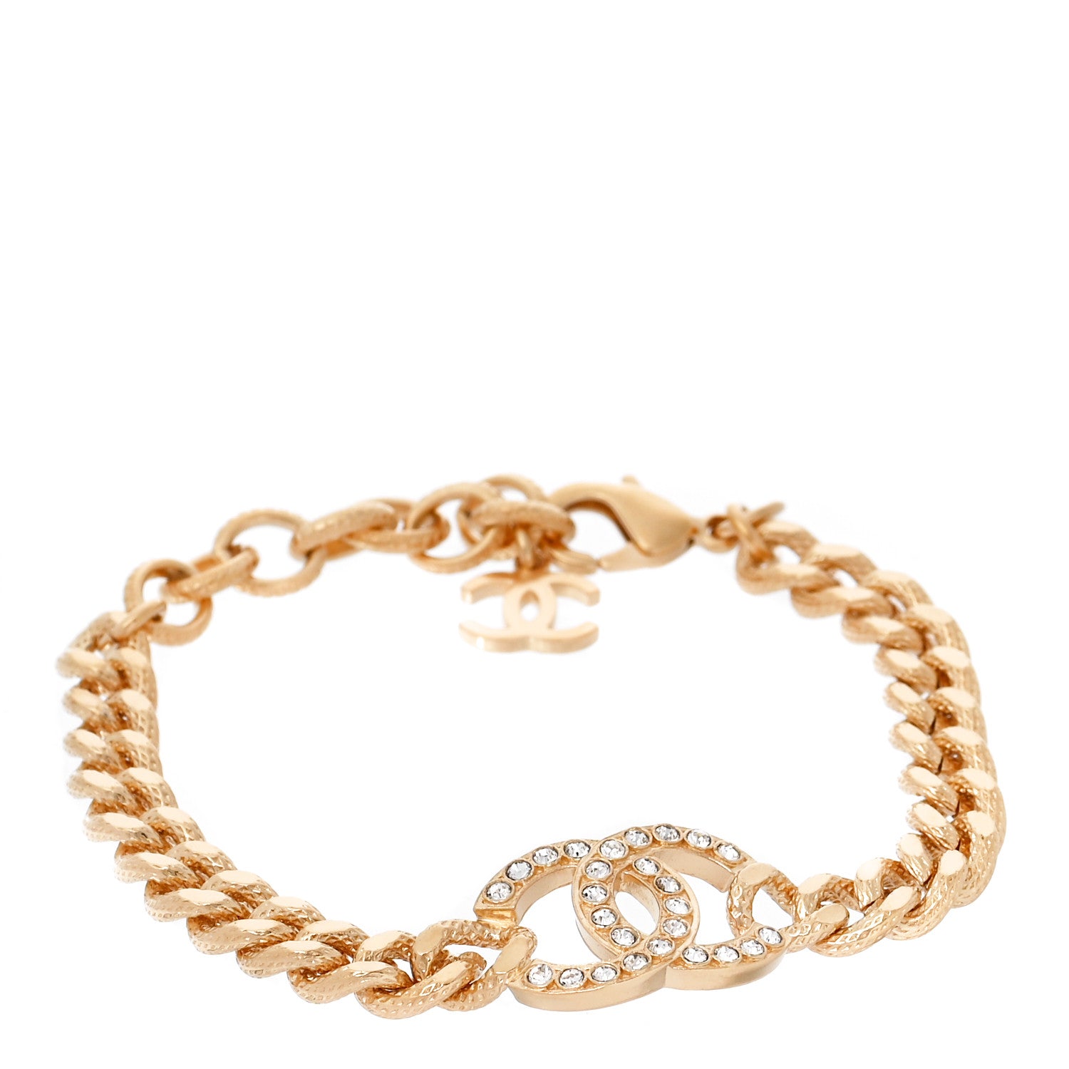 Chanel Crystal CC Chain Link Bracelet Gold 1 of 5