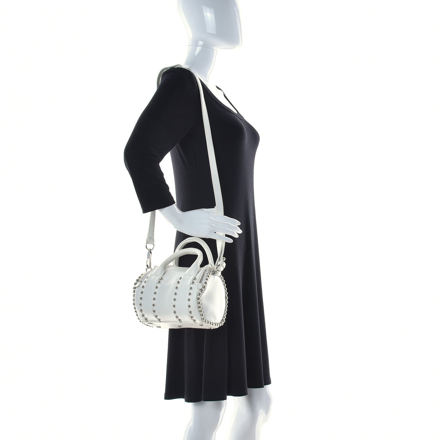 Calfskin Studded Mini Rockie White Rodium Hardware
