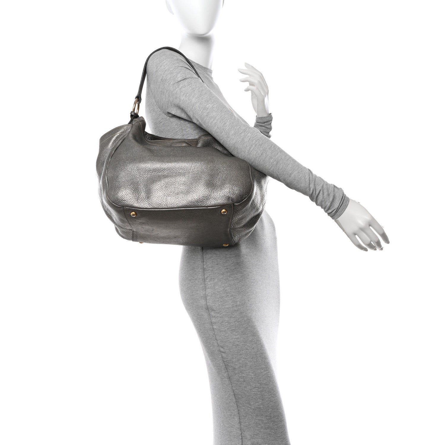 Prada Metallic Vitello Daino Side Pocket Hobo Acciaio 2 of 25