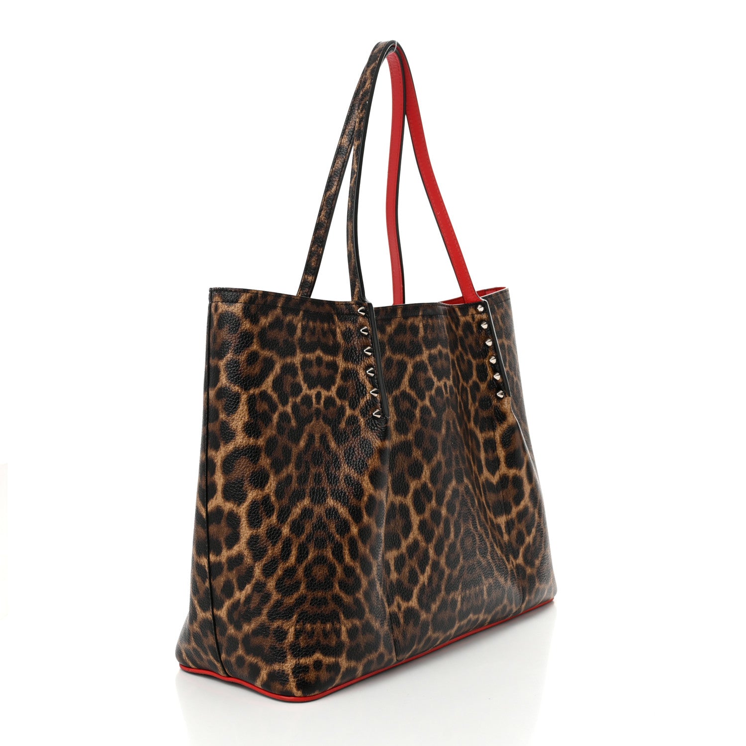 Christian Louboutin Calfskin Leopard Print Spikes East West Cabata Tote Brown 3 of 10