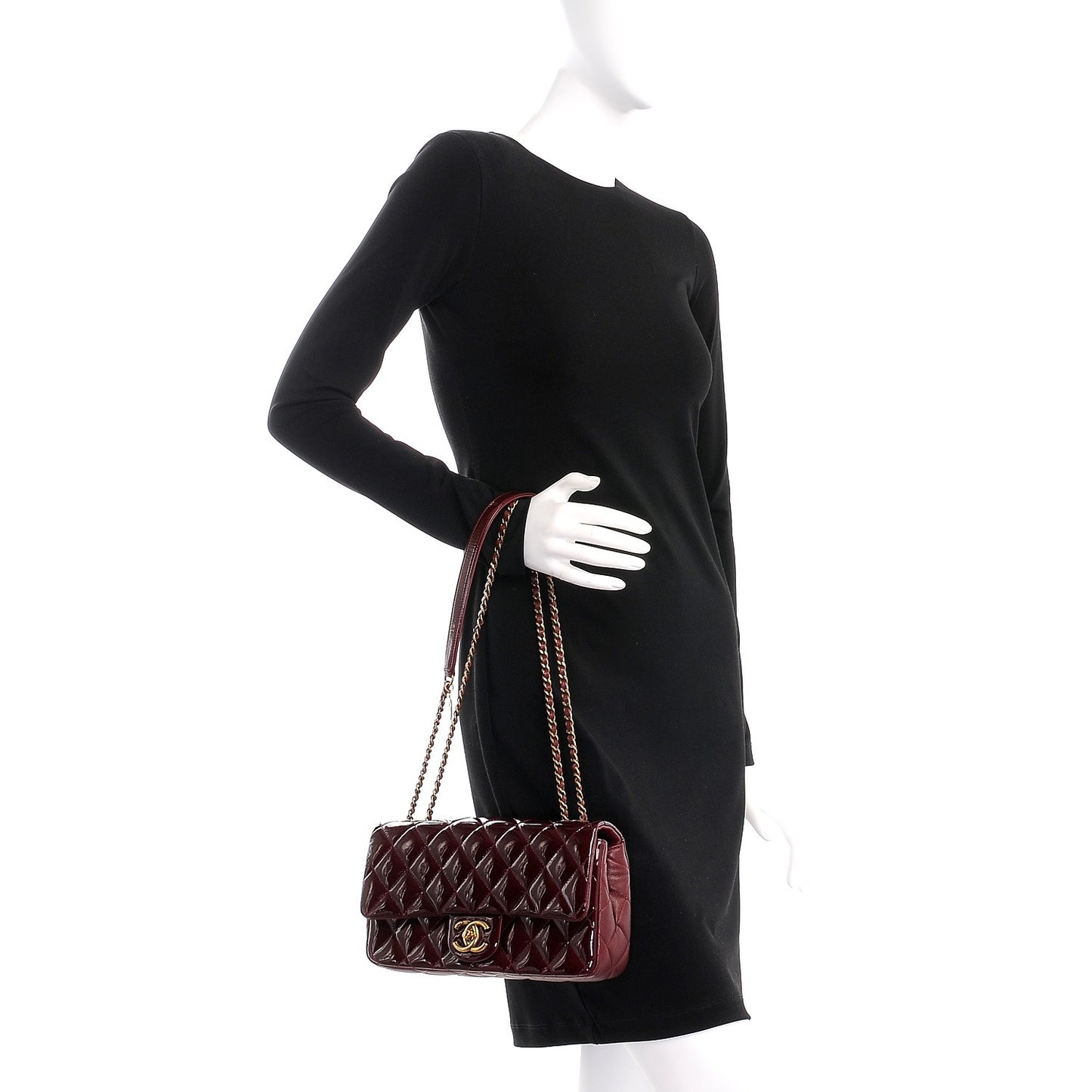 Patent Goatskin Quilted Medium CC Eyelet Flap Burgundy