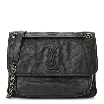Saint Laurent Crinkled Calfskin Matelasse Monogram Medium Niki Chain Satchel Storm 1 of 10