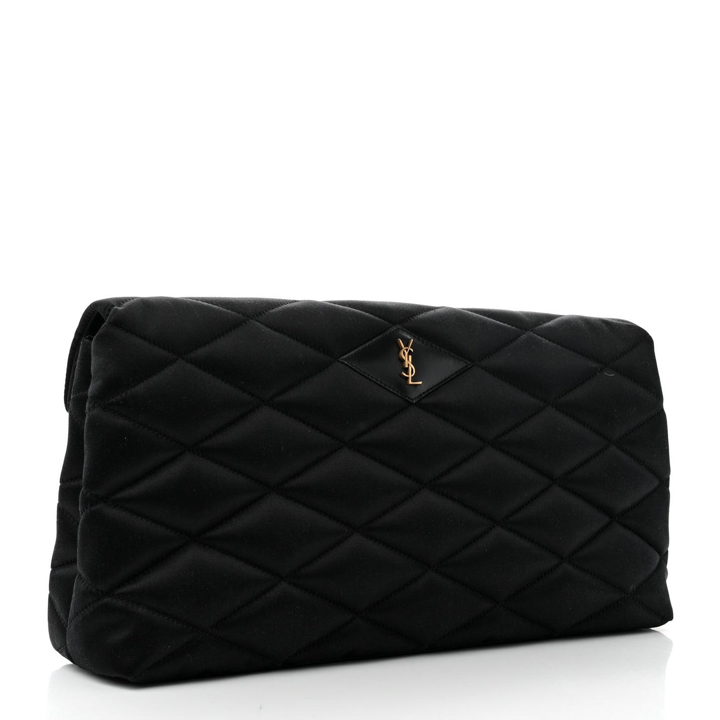 Satin Quilted Sade Puffer Envelope Clutch Black