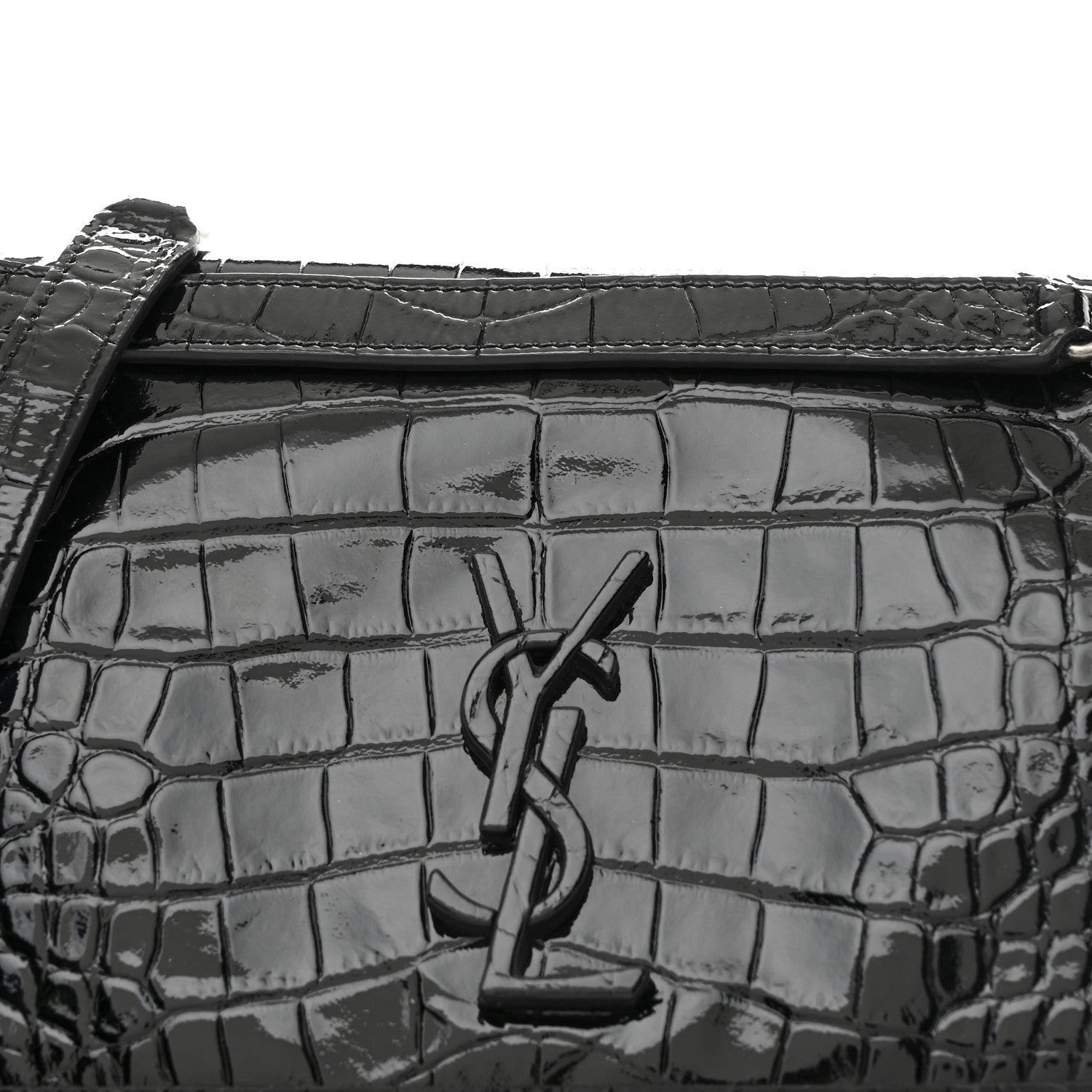 Saint Laurent Patent Crocodile Embossed Lambskin Monogram Medium Niki Chain Satchel Black 8 of 10