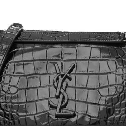 Saint Laurent Patent Crocodile Embossed Lambskin Monogram Medium Niki Chain Satchel Black 8 of 10