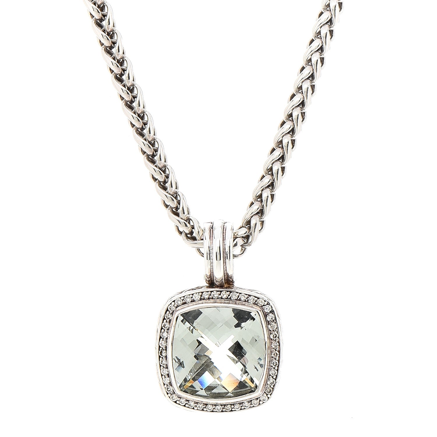 David Yurman Sterling Silver Diamond Prasiolite 14mm Albion Pendant Necklace 4 of 6