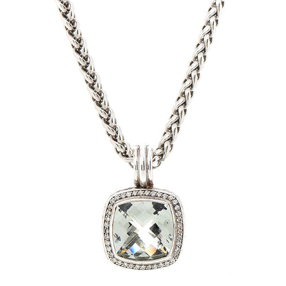 David Yurman Sterling Silver Diamond Prasiolite 14mm Albion Pendant Necklace 4 of 6