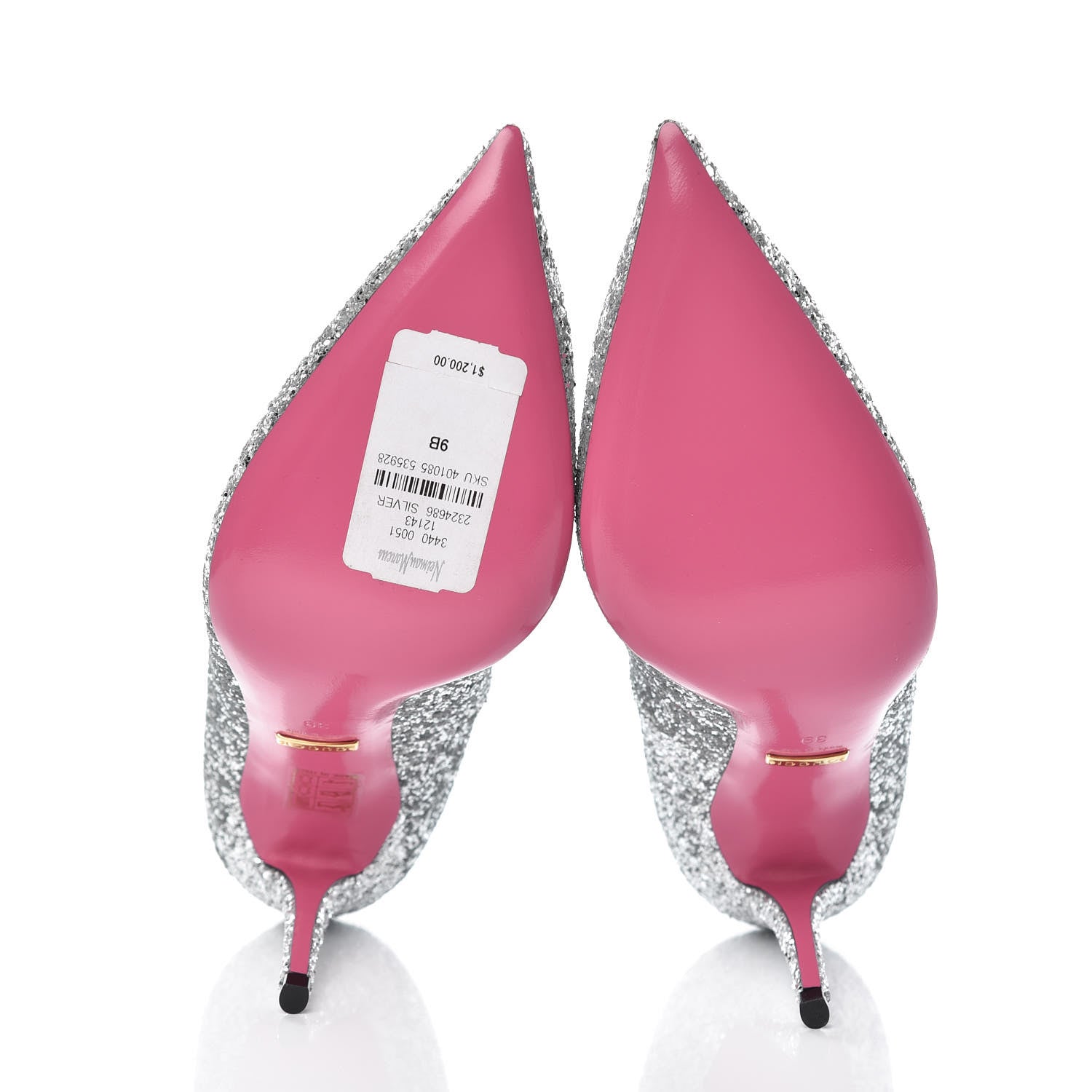 Gucci Nappa Glitter Removable Crystal Heart Pumps 39 Argento 8 of 11