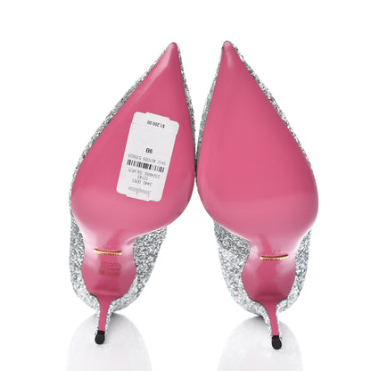 Gucci Nappa Glitter Removable Crystal Heart Pumps 39 Argento 8 of 11