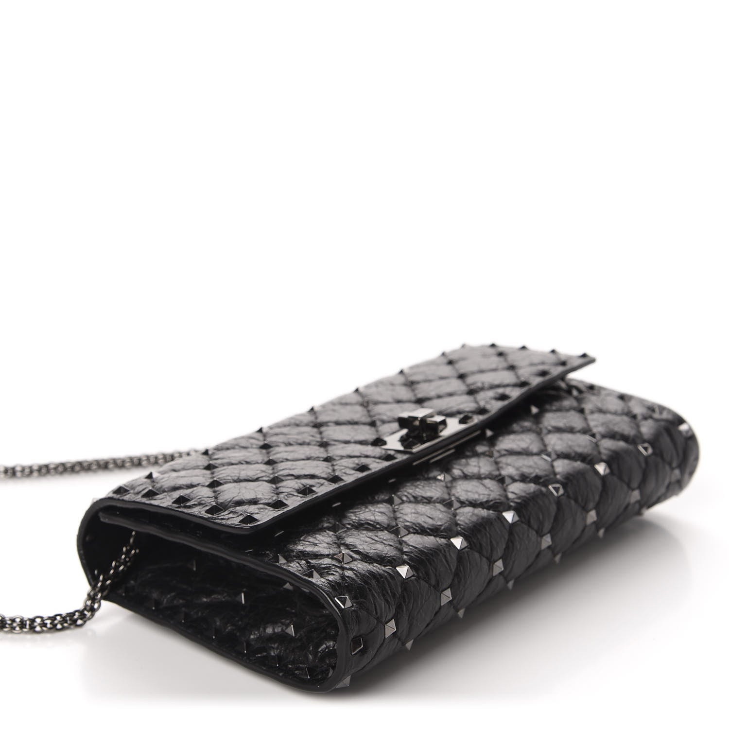 Valentino Garavani Craquele Nappa Rockstud Spike Wallet on Chain Black 4 of 10