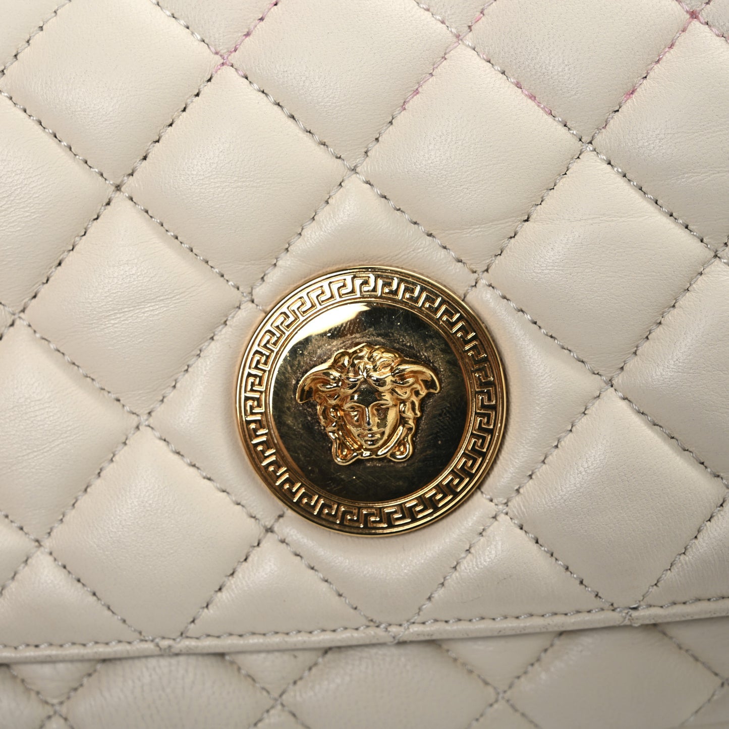 Nappa Quilted Small Medusa Chain Crossbody White