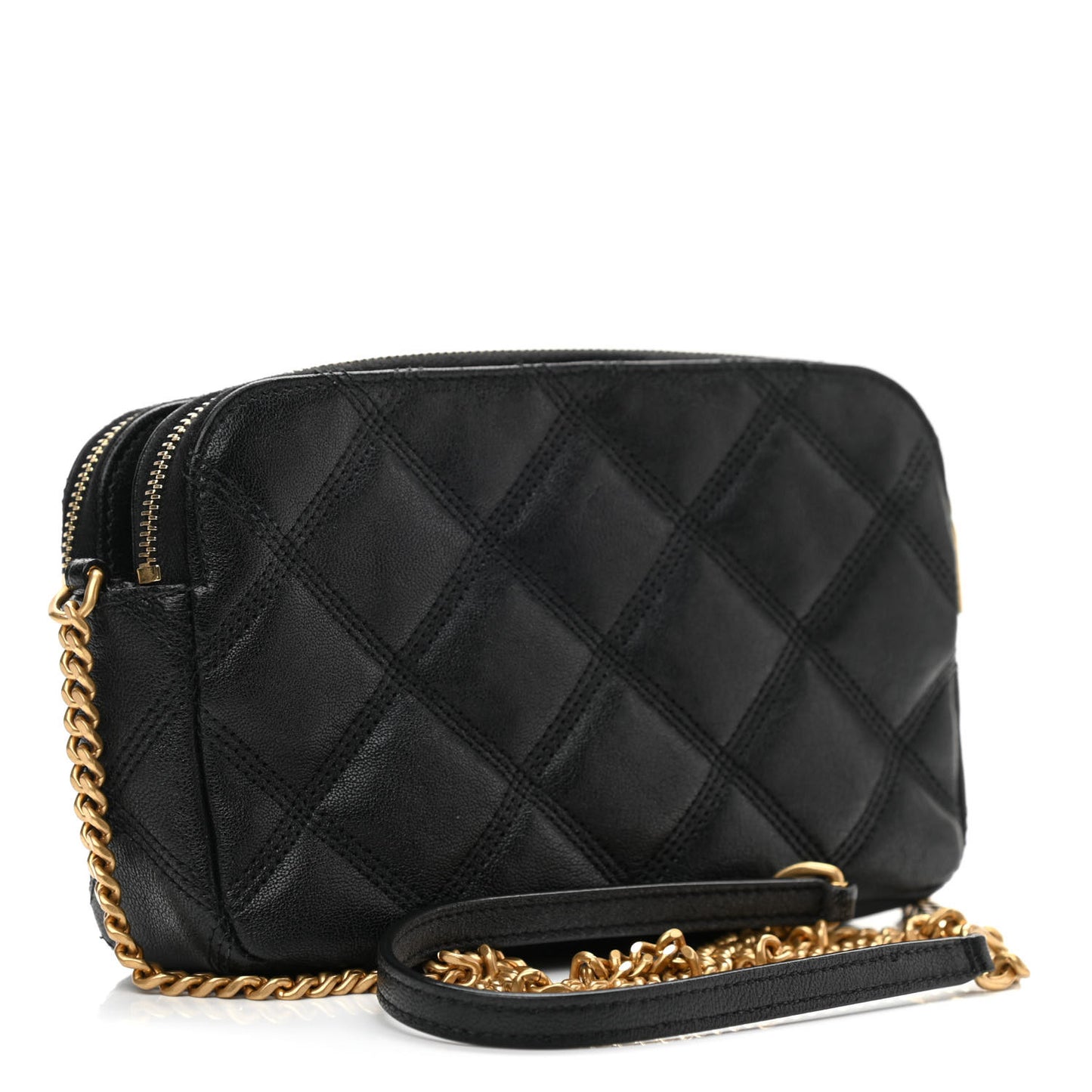 Grained Lambskin Quilted Mini Becky Double Zip Bag Black