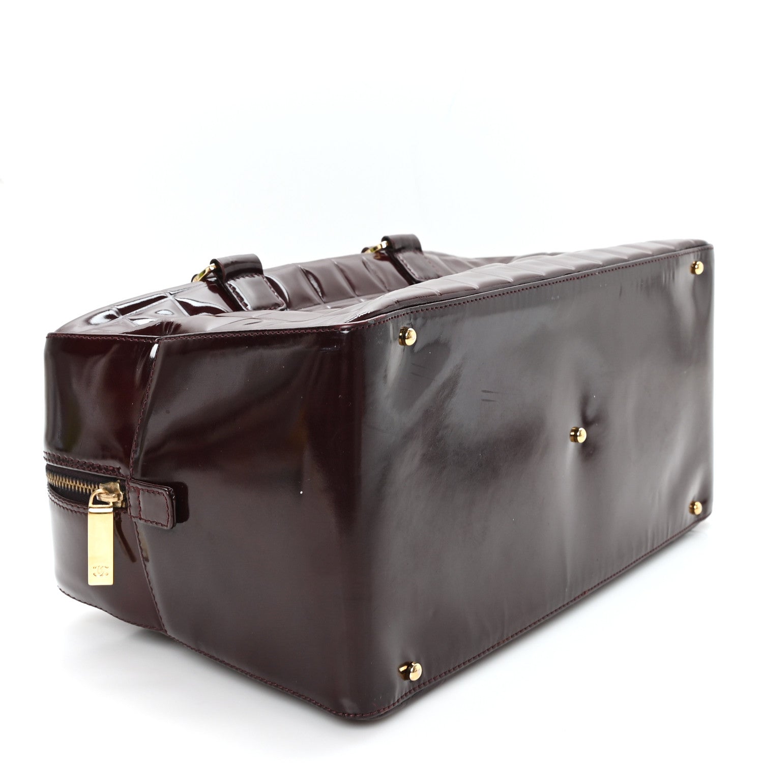 Chanel Patent Quilted Chocolate Bar Bowler Burgundy 4 of 11