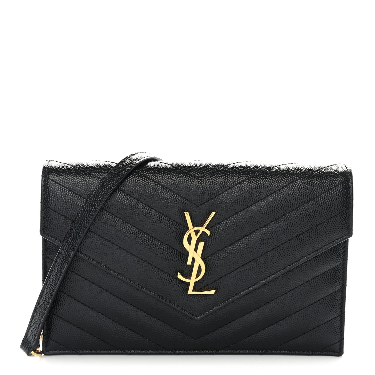 Grain De Poudre Matelasse Chevron Monogram Envelope Chain Wallet Black