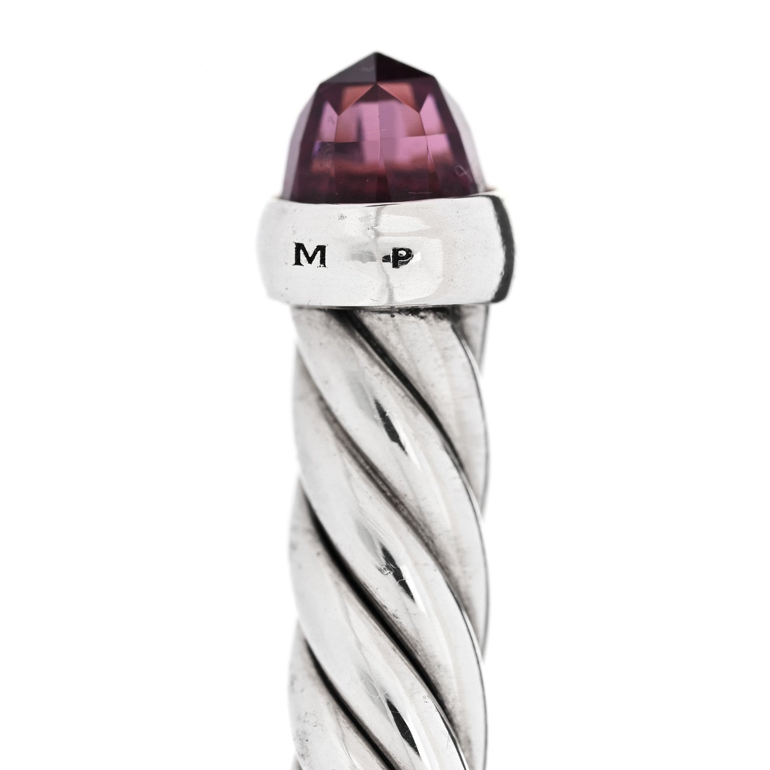 David Yurman Sterling Silver 14K Yellow Gold Garnet 4mm Cable Flex Bracelet 4 of 6