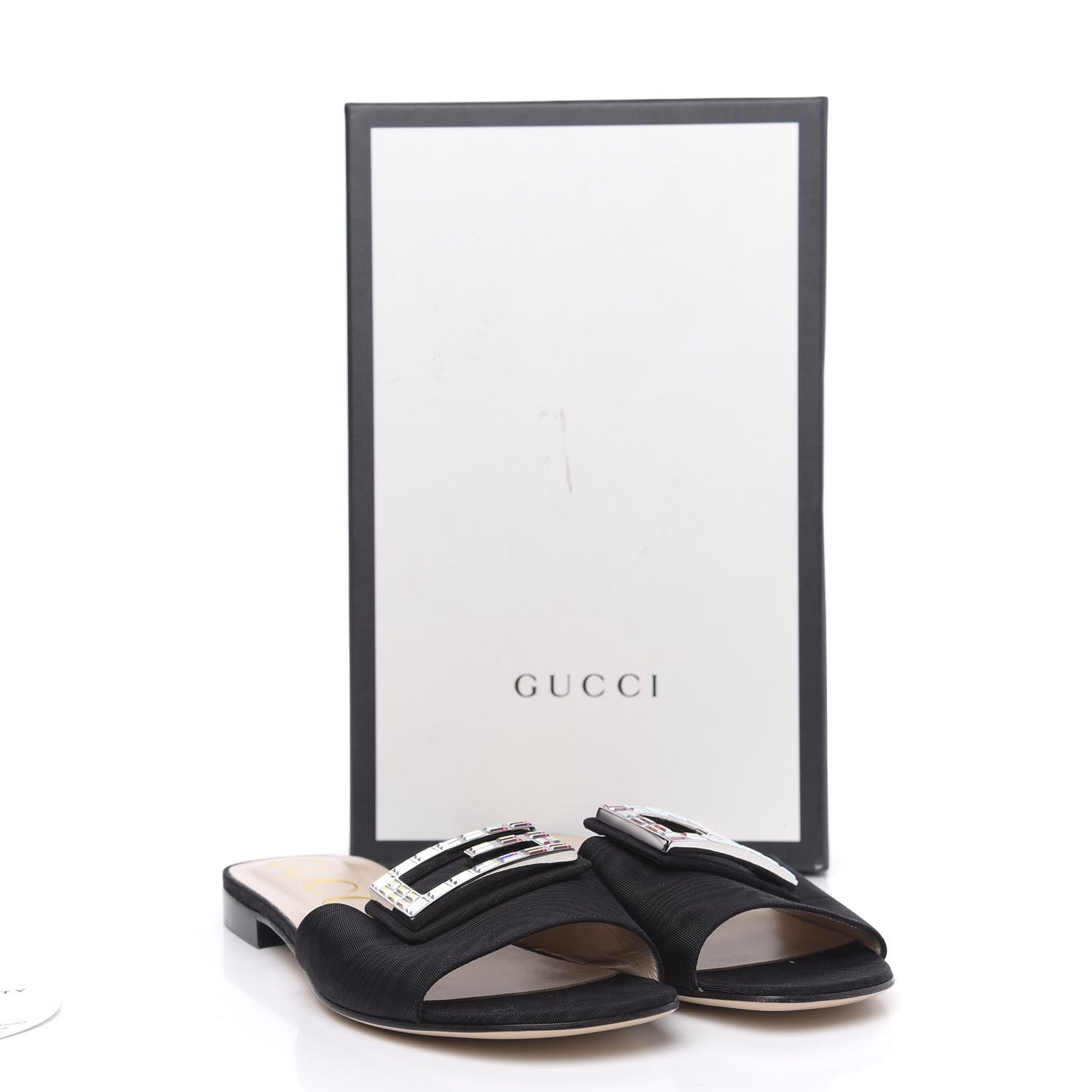 Gucci Moire Fabric Crystal Square G Madelyn Slide Sandals 40 Black 10 of 10