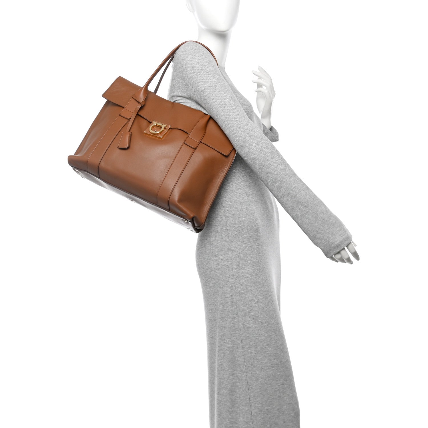 Salvatore Ferragamo Calfskin Large Sookie Satchel Brown 1738832