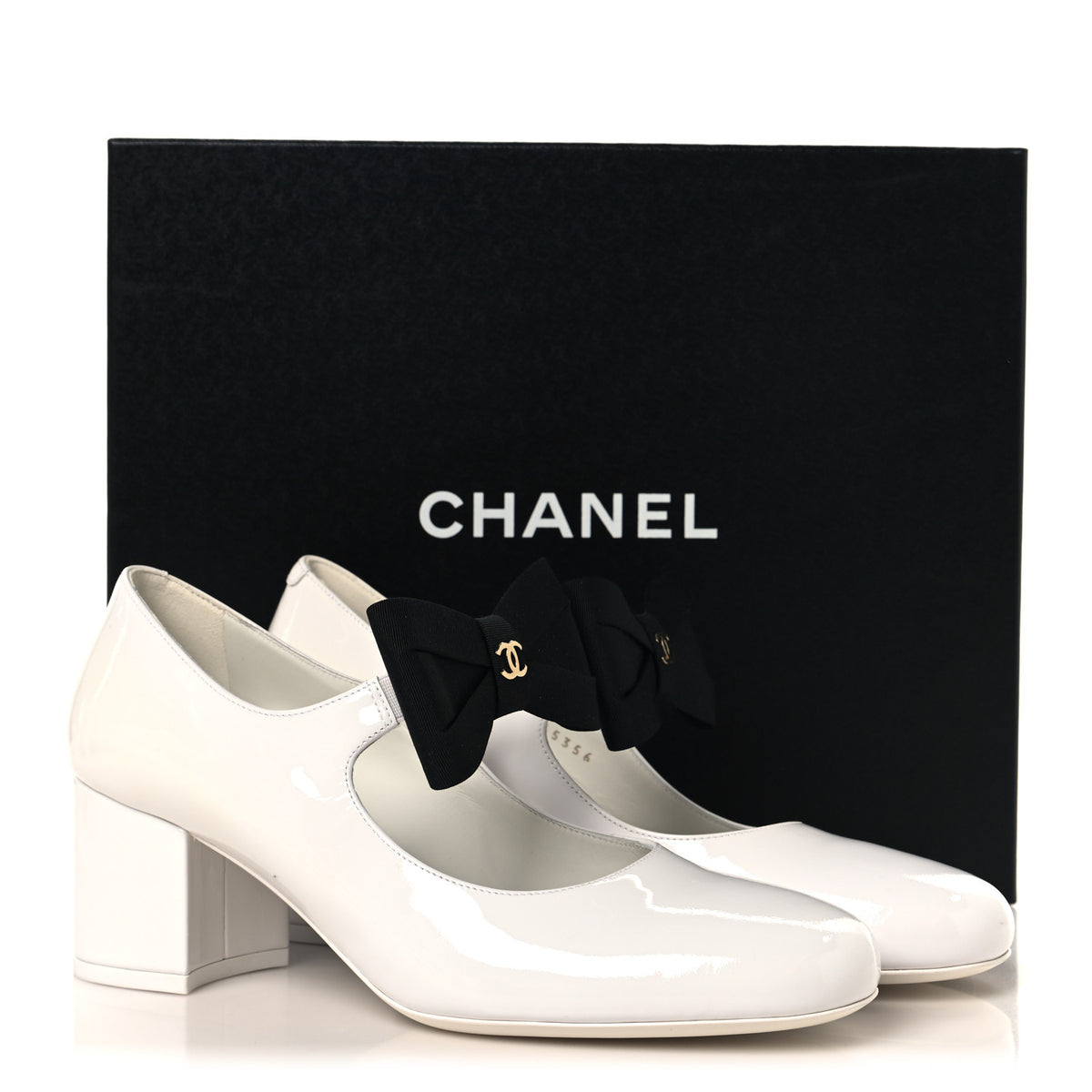 Patent Calfskin Grosgrain Bow Mary Jane Pumps 38.5 White Black