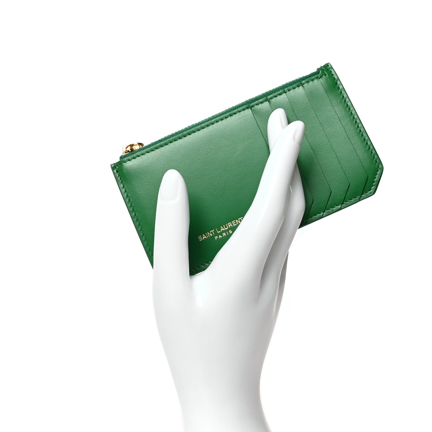Calfskin 5 Fragments Zip Pouch Card Holder New Vert Praire
