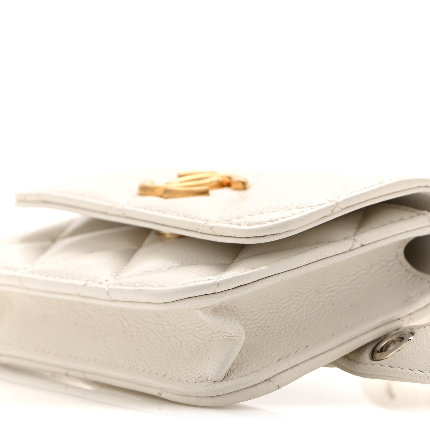 Goatskin Quilted Punk Essentials Chain Mini Flap Belt Bag White