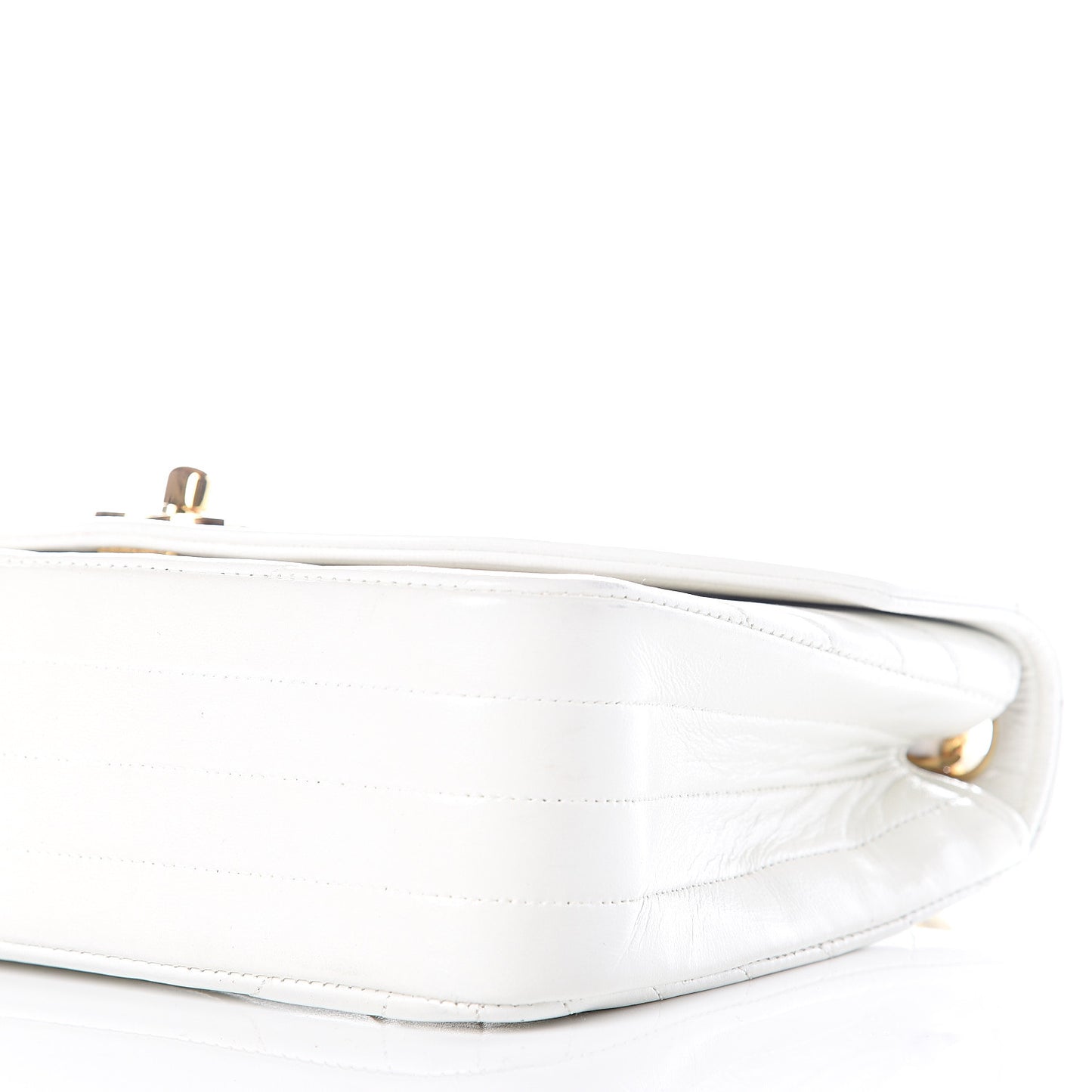 Lambskin Stitched Small Single Flap White