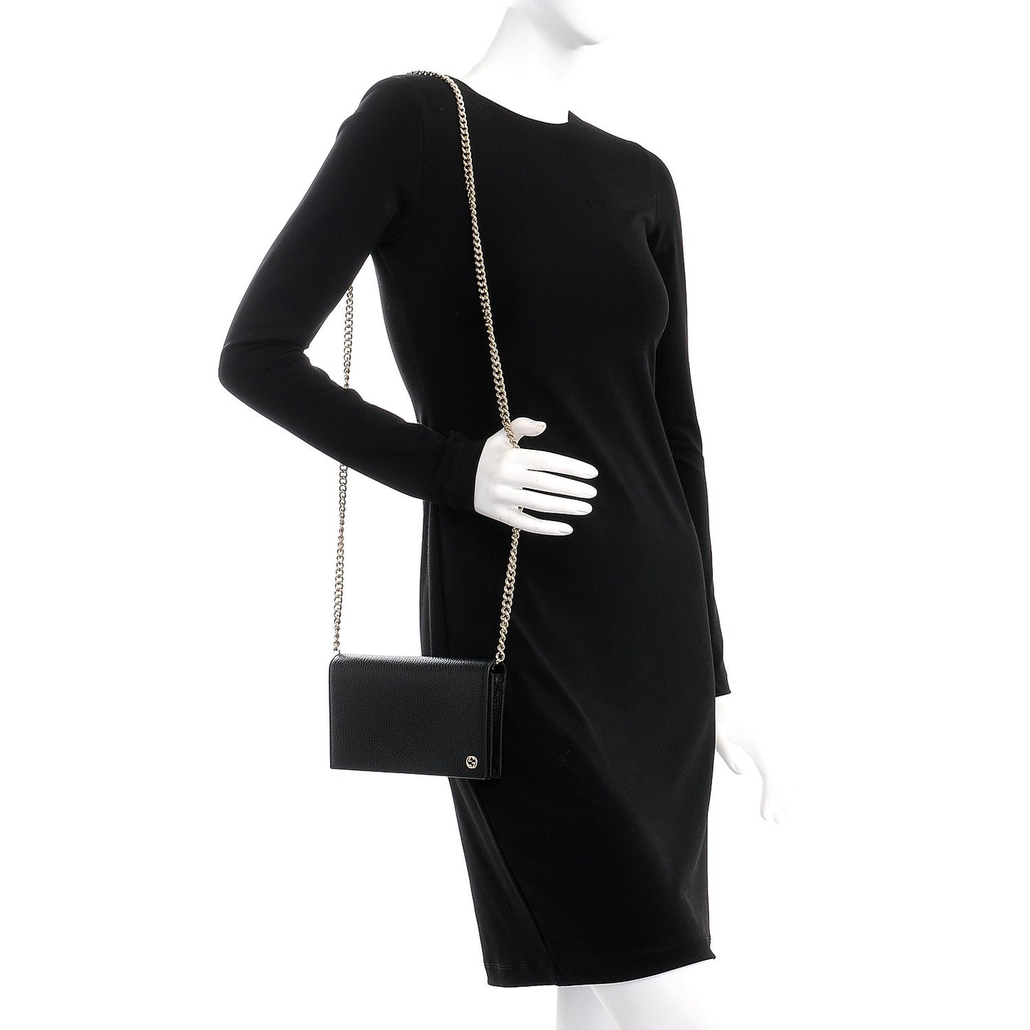 Dollar Calfskin Medium Betty Chain Wallet Black