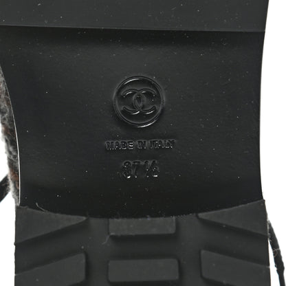Chanel Tweed Patent Calfskin Pearl Combat Short Boots 37.5 Brown Black Grey 6 of 10