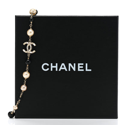 Chanel Pearl Crystal Baguette Beaded CC Long Necklace Black Gold 6 of 6