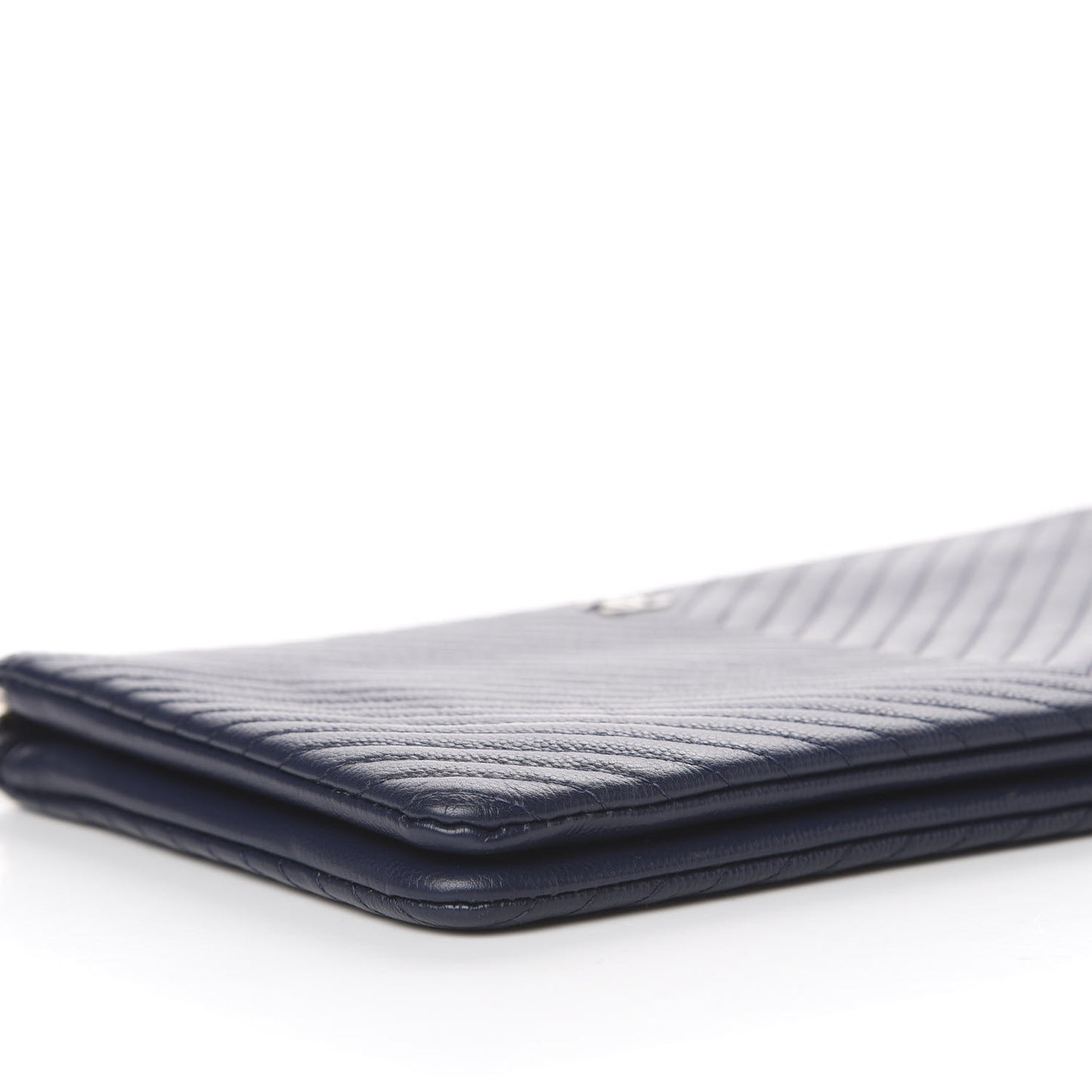Caviar Chevron Quilted Large Zipped Clutch Navy
