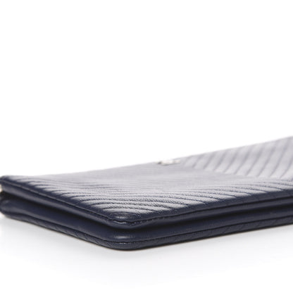 Chanel Caviar Chevron Quilted Large Zipped Clutch Navy 10 of 11