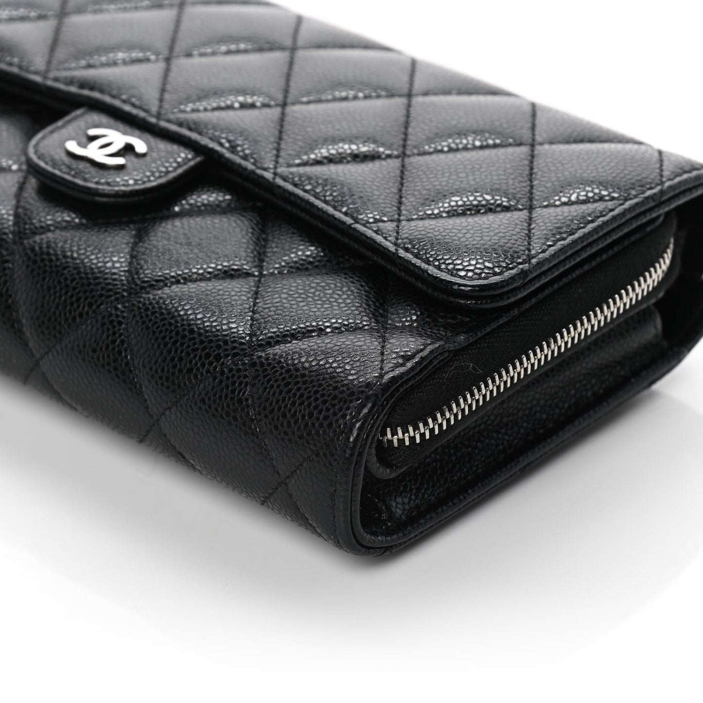 Caviar Quilted Phone Holder Wallet on Removable Chain Black